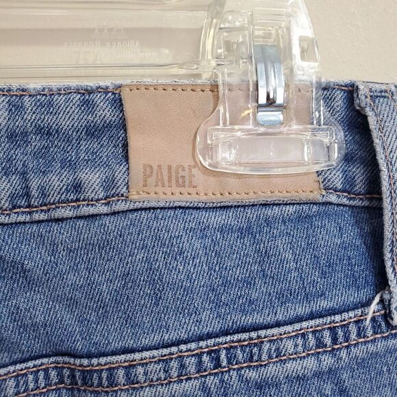 Paige High Rise Sarah Jeans Sz 32 Straight Ankle Contrast Denim Magda Button Fly - Picture 8 of 14